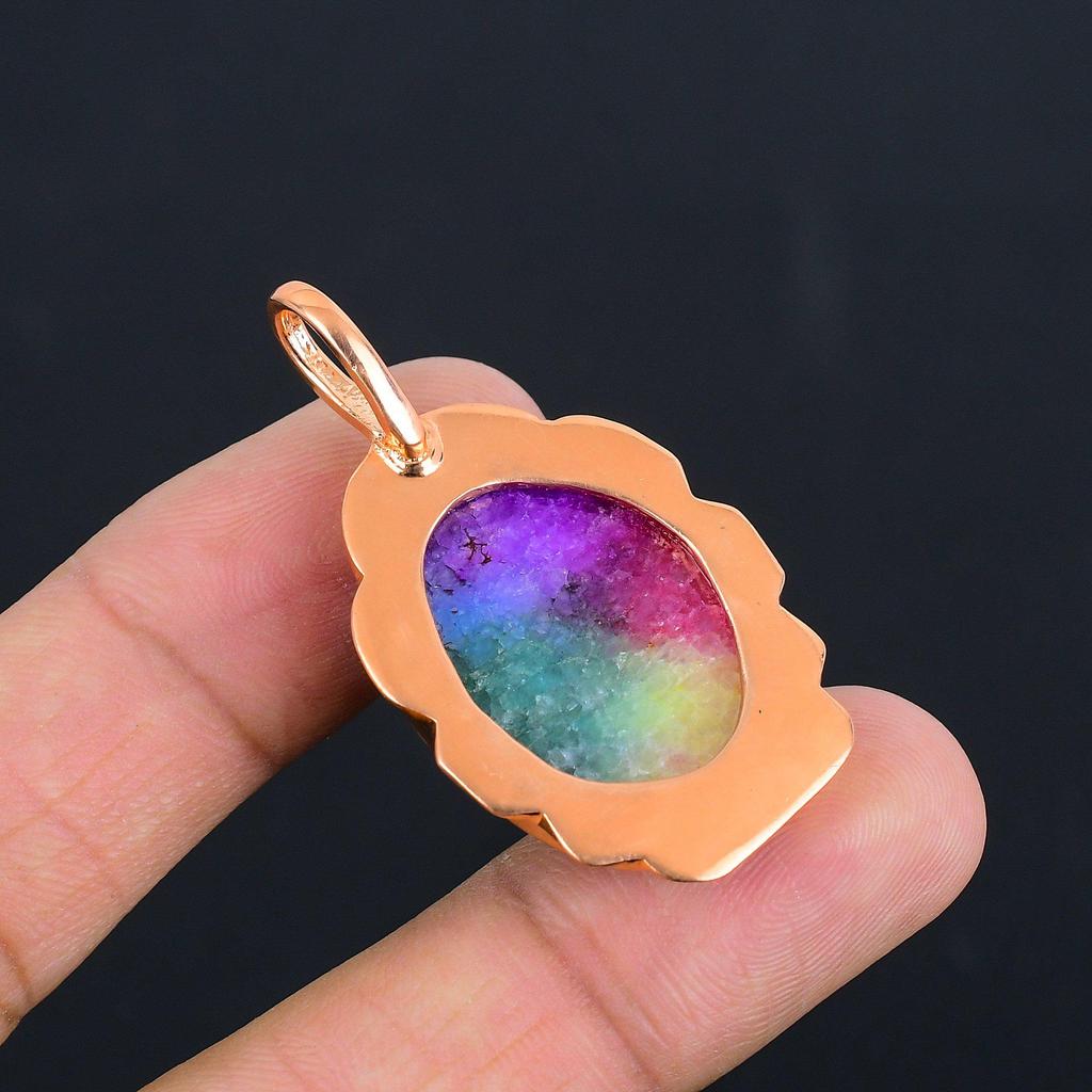 Rainbow Solar Quartz Gemstone Copper Handmade Fantastic Jewelry Pendant For Her