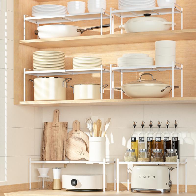 Expandable Kitchen Shelf Countertop Cabinet Partition Layered Shelf In-Cabinet Spice Organizer Pot Rack Desktop Shelf