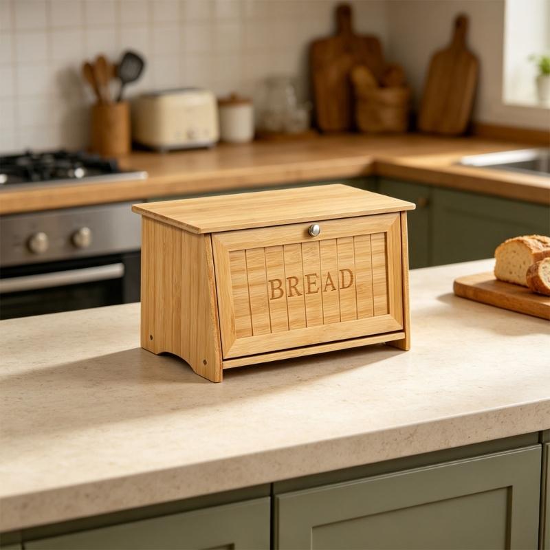 Contenitore per pane in legno con chiusura magnetica per organizzazione cucina 35X21X19,5cm