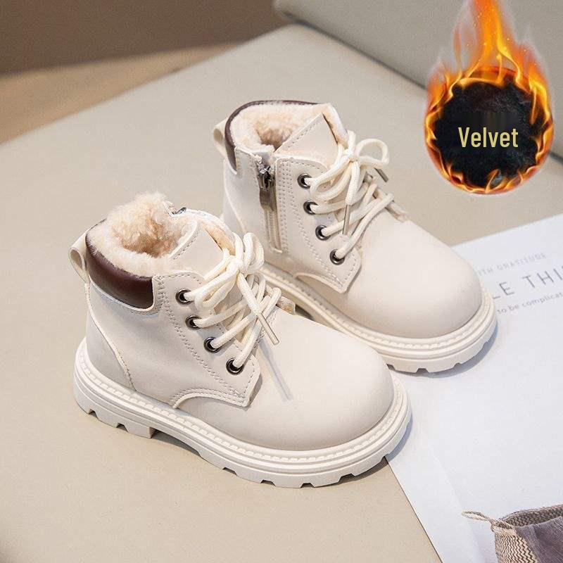 Kids' Plush Martin Boots 2025: Autumn/Winter New British-Style Short Snow Boots for Boys and Girls