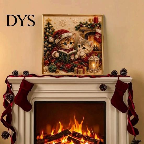 Creative Indoor Pastimes Xmas Cat Faux Pearl Painting Kit, Festive Art DIY Christmas Gift for Enthusiasts Cute Kitty 3D Bead Craft Kit Adults