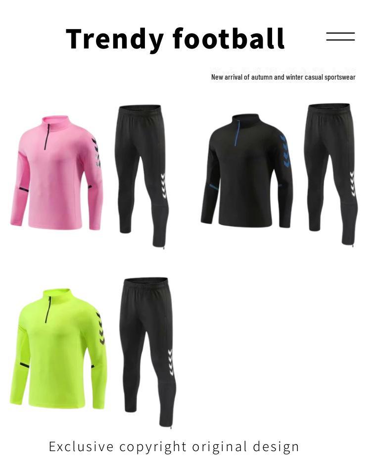 Vyriškas futbolo treniruočių kostiumas su pusiau užtrauktuku ilgomis rankovėmis rudeniui/žiemai - studentų klasės uniforma su spaudiniu dizainu