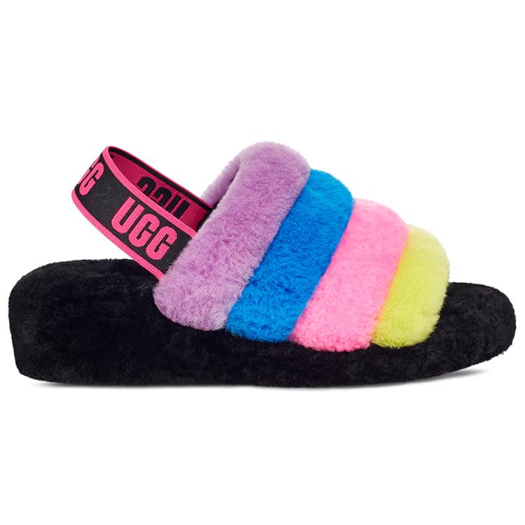UGG Fluff Yeah Slide Black Taffy Pink Multi Women's 1097169-BTPM