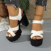 Fashion Platform Super Heels Summer New Round Toe Open Toe Cutout One Strap Non-slip Block Heel Fish Mouth Sandals
