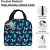 Insulated Lunch Bag Box for Women with Blue Butterfly Print Cute Lunch Cooler Thermal Waterproof Reusable Tote Bag with Pocket