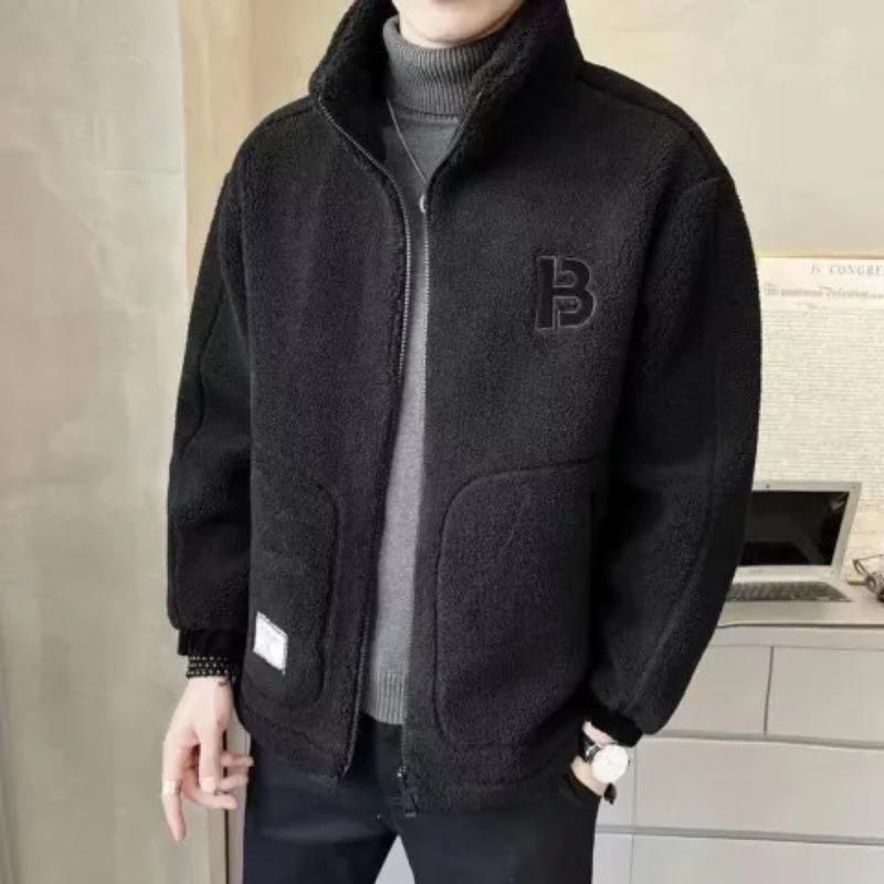 Korean-style Men's Lambskin Cotton Jacket with Fleece and Thickened Coat, Men's Casual Wear for Autumn and Winter