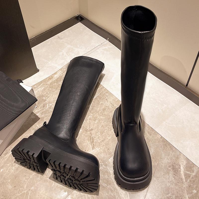 Fashion Ladies Elegant Boots Round Head Solid Color 2024 Hot Sale New Autumn Winter Fashion Women Knee Length Shoes Botines Mujer