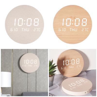 Orologio LED Silenzioso con Luminosità Regolabile Orologio da Parete Stile Lino Moderno per Casa Display LED Digitale Stili Minimalisti