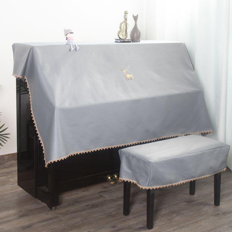 Solide Eenvoudig Licht Piano Decor Stofdichte Kap voor Herten Borduurwerk Kant Waterdicht en Zonwerend Volledige Dekking Stof Single stool 55x35cm grijs