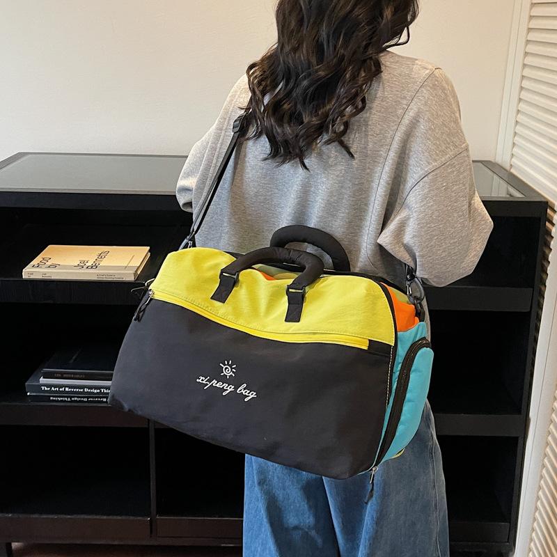 Dopamine Travel Bag Large Capacity Hand Luggage Contrast Color Boarding Bag Portable Lightweight Travel Shoulder Bag Women