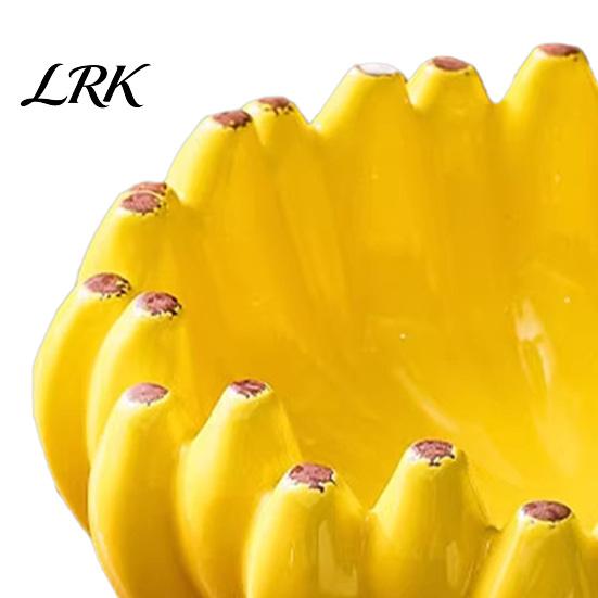 Unique Housewarming Gift Ceramic Banana Fruit Bowl, Creative Yellow Tray, Decorative Entryway Key Bowl Salad for Kitchen Dining Table Countertop