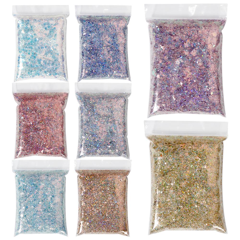 50g/sáček Mořská panna Šestiúhelníkové třpytivé vločky 3D flitry Třpytivé duhové Smíšené flitry Plátky Paillette DIY Nail Art Decoratio