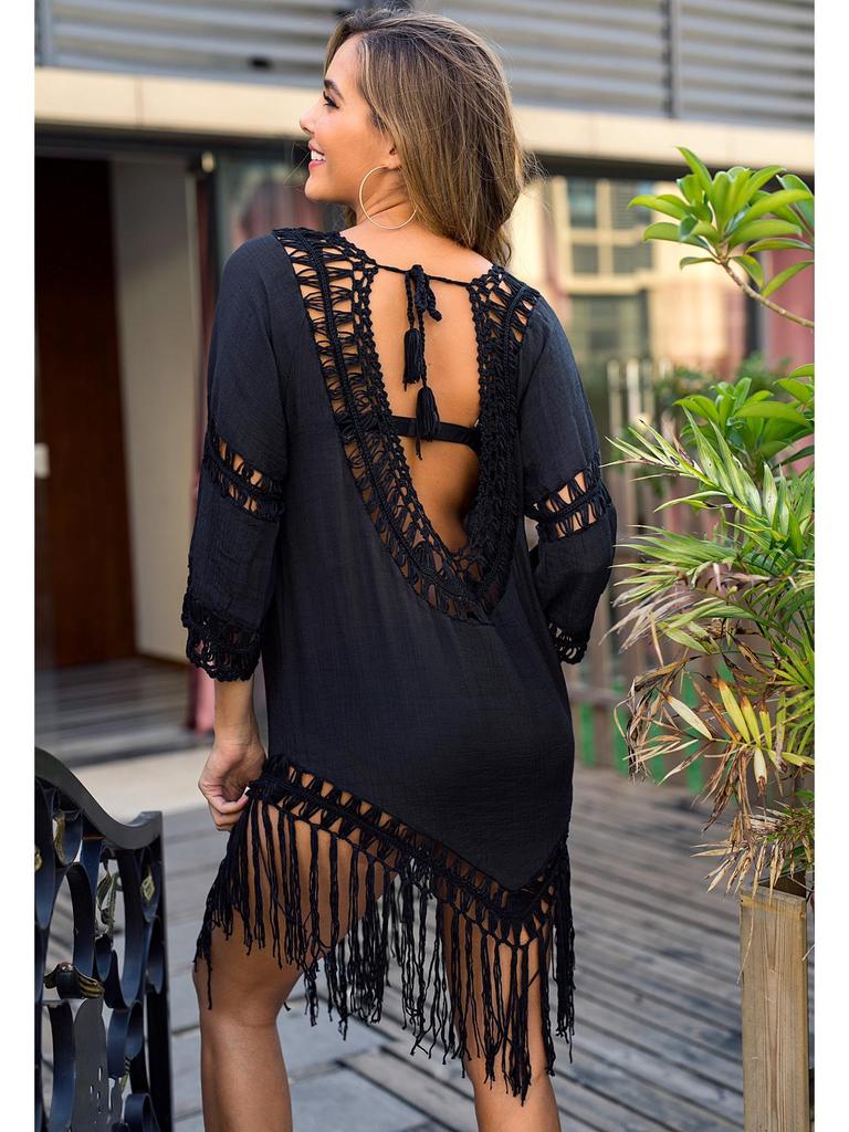 Trendy Ins-Style Backless Crochet Tassel Beach Skirt