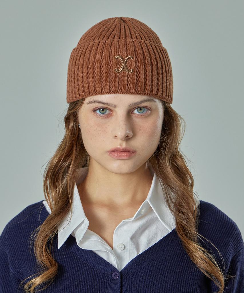 Bajal Va Curved Logo Washed Beanie Brown
