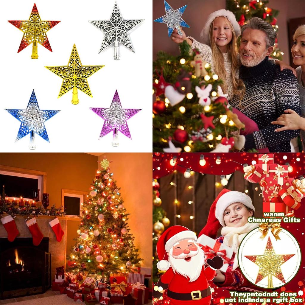 Vackert Tillverkad Ihålig Julgranstoppstjärna i Lyxig Guld Röd Och Silver Blå