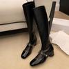 Cowhide Version~ Fashionable Versatile New Square Head Rivet Rear Zipper Medium and High Tube Elastic Boots Women's Thin Short Boots