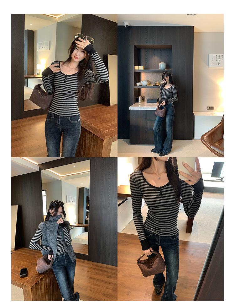 Women's Spicy Girl Slim Fit Striped Long Sleeve Top - New 2026 Style