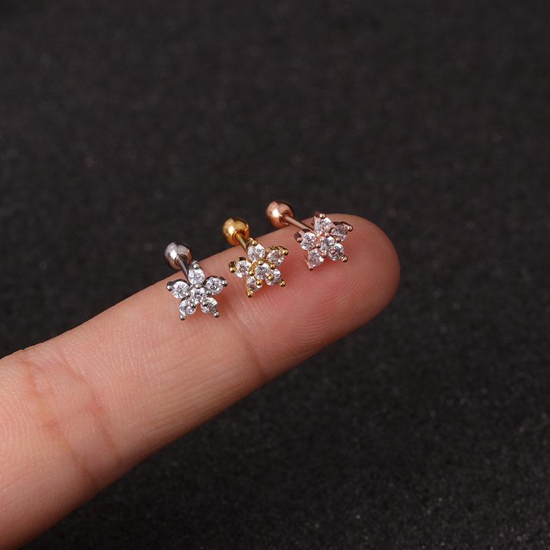 Stainless Steel Zircon Flower Ear Piercing Studs