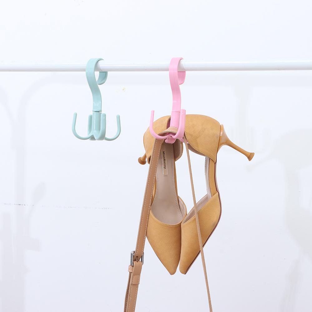 Hook Tie Holder Cloth Rack Nail-free 4 Hook Plastic Hanger Rotating Four-claw Hook Multifunction