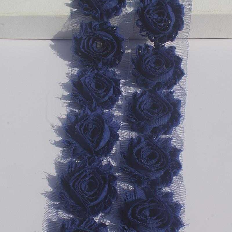 1 år 2,5 tum Shabby Chiffonblommor för Babyflickors Hårband Chiffon Fransiga Blommor för Att Göra Barn Romper Klänningstillbehör