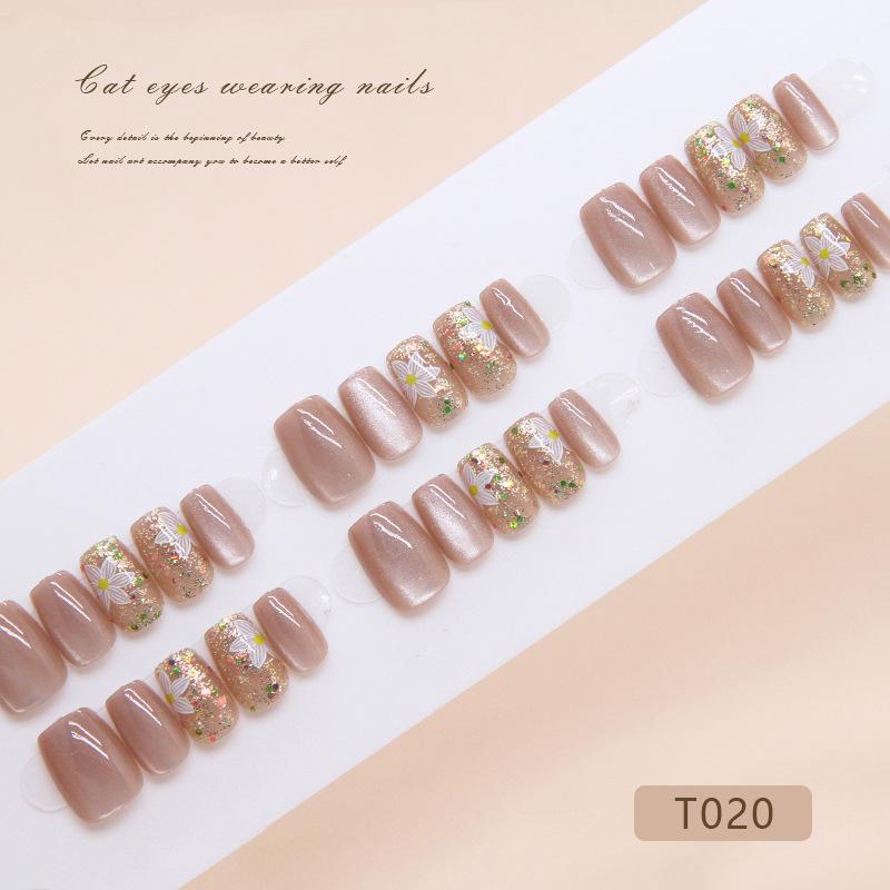 

Chasing light cat s eye wearing nail removable nail art piece nail piece small short T ballet nail sub-code prefabricated nail 30 pieces