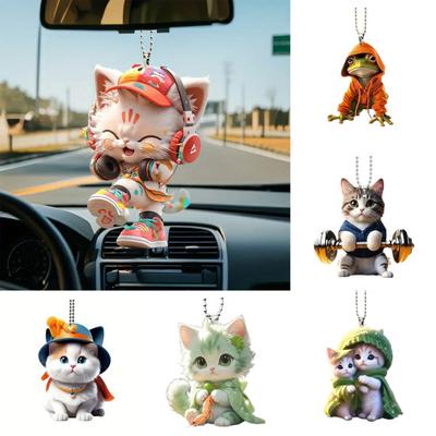 Cat Hanging Ornament Car Rearview Mirror Pendant with Lanyard Easy To Hang Animal-Shaped Christmas Tree