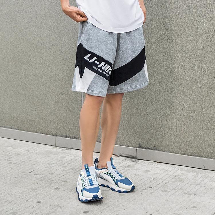 Li-Ning Letter Print Contrast Sports Shorts Men Bottoms Gray AKSR569-2