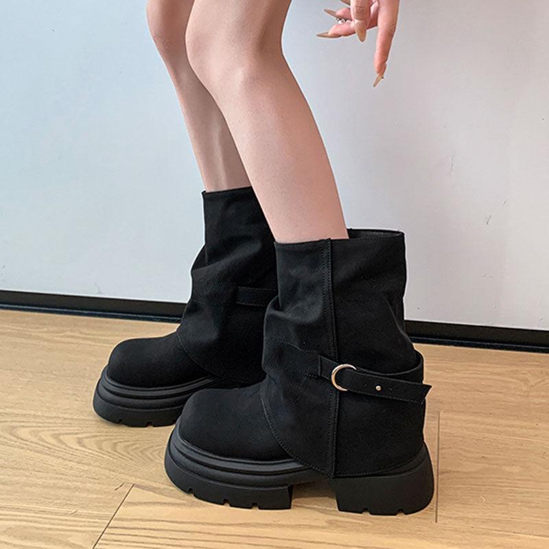 British Style Autumn and Winter Martin Boots Women's New High-end Thick-soled Super Fire High Short Boots