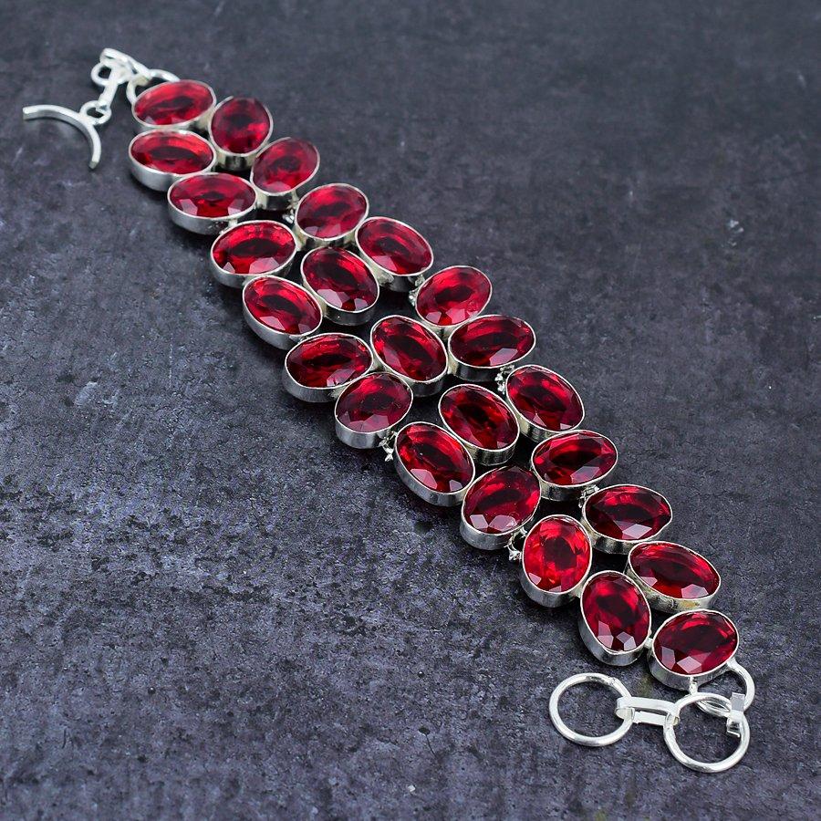 Natural Mozambique Garnet Gemstone 925 Sterling Silver Bracelet 7-8" h2W93