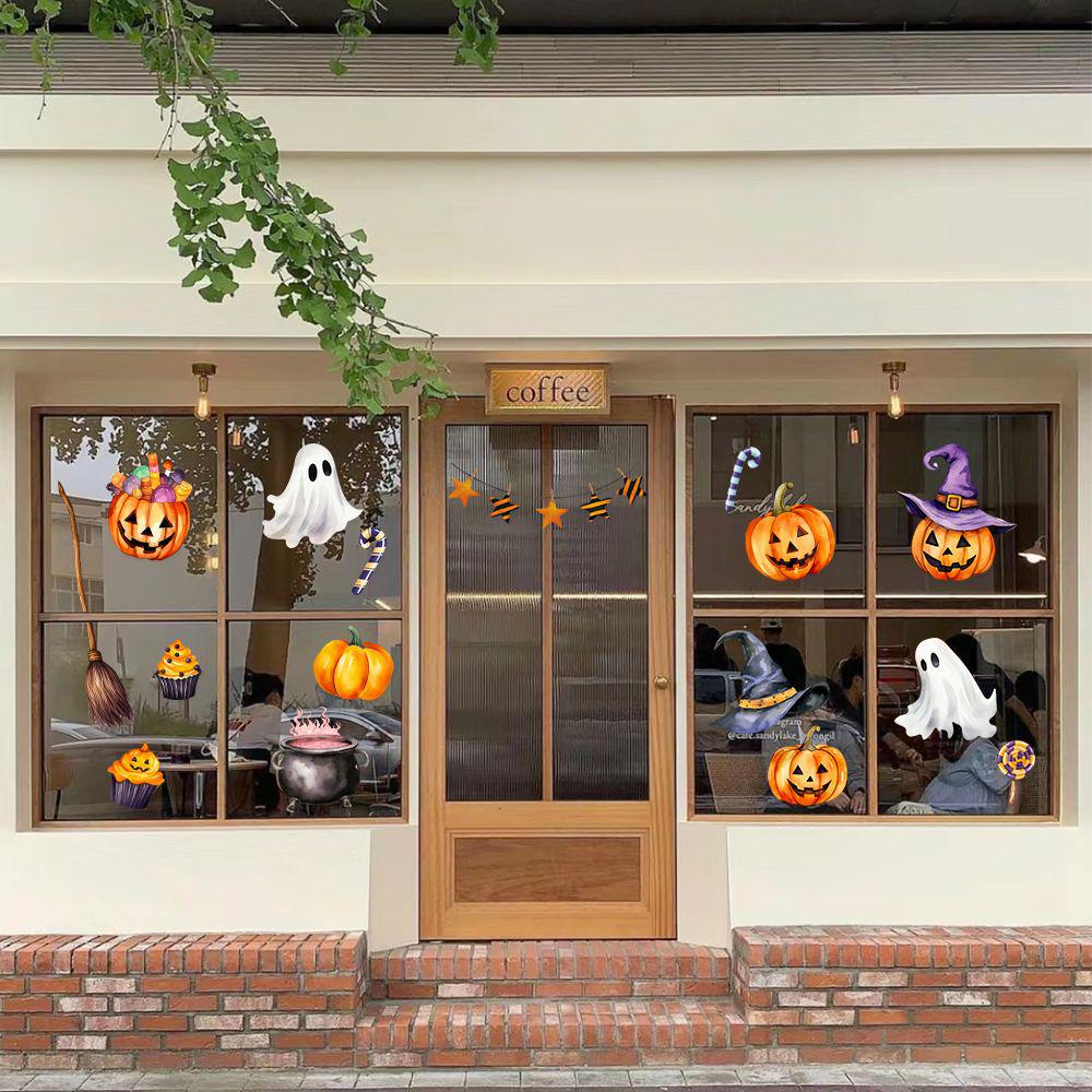 Double-Sided Halloween Window Clings - Little Devil & Pumpkin Decor Stickers for Glass Doors