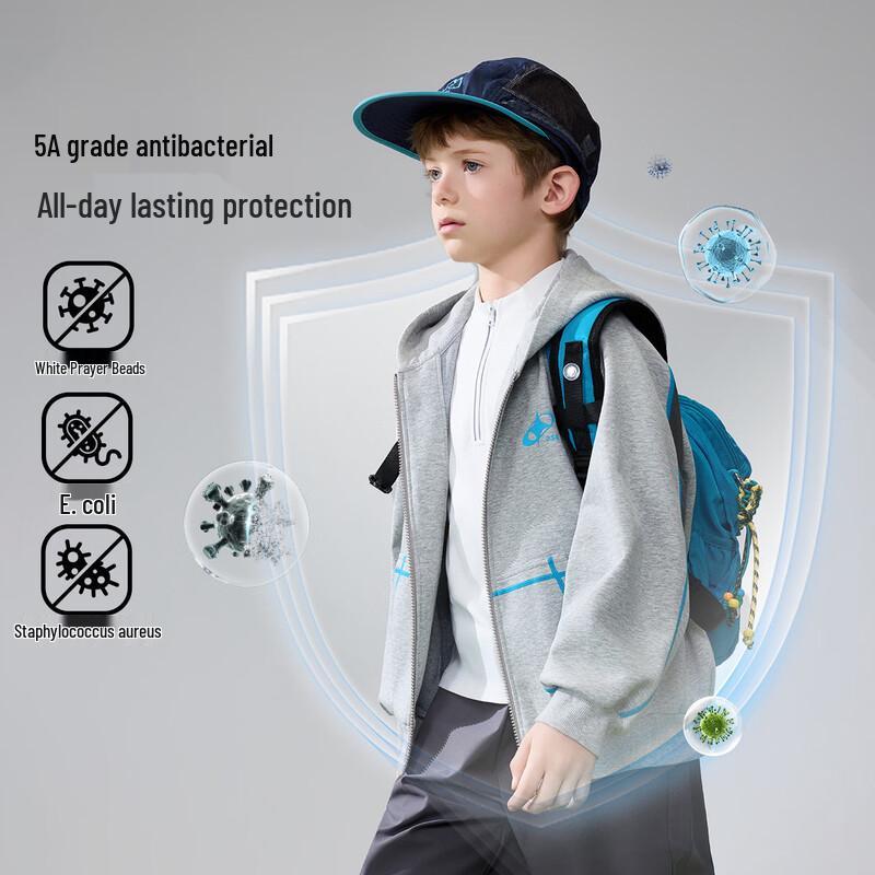 ASK JUNIOR Boys Gray Color-Block Hooded Sweatshirt with 5A Antibacterial Finish 150