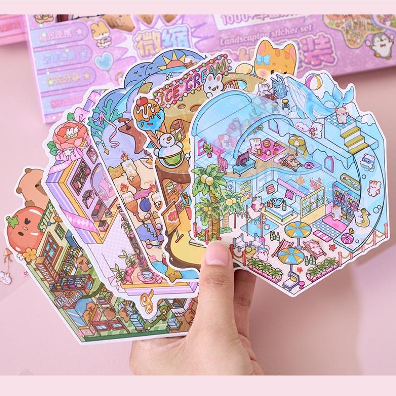 Fantasy Park 3D Scene Sticker Book DIY Craft Kit 61 Sheets 40 Stickers 20 Cards with Tweezers for Journaling Scrapbooking Card