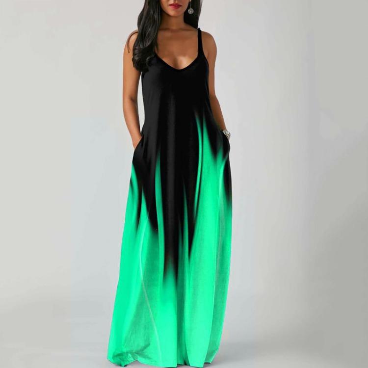 Plus Size Summer Women Fashion Gradient Print Maxi Dresses O Neck Sleeveless Wide Cross Strap