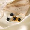 Square stainless steel inlaid obsidian stud earrings, stylish vintage aesthetic, high-end quality, fade-resistant