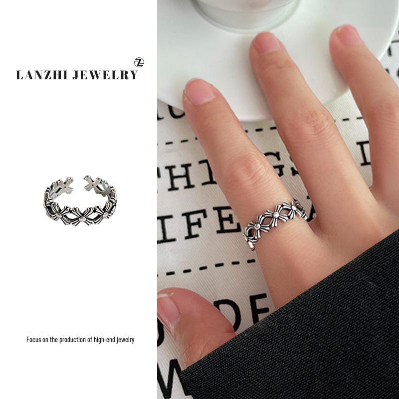 

Lan Zhi Модное хип-хоп открытое кольцо-крест из стерлингового серебра 925 пробы для женщин, не тускнеющие украшения Adjustable