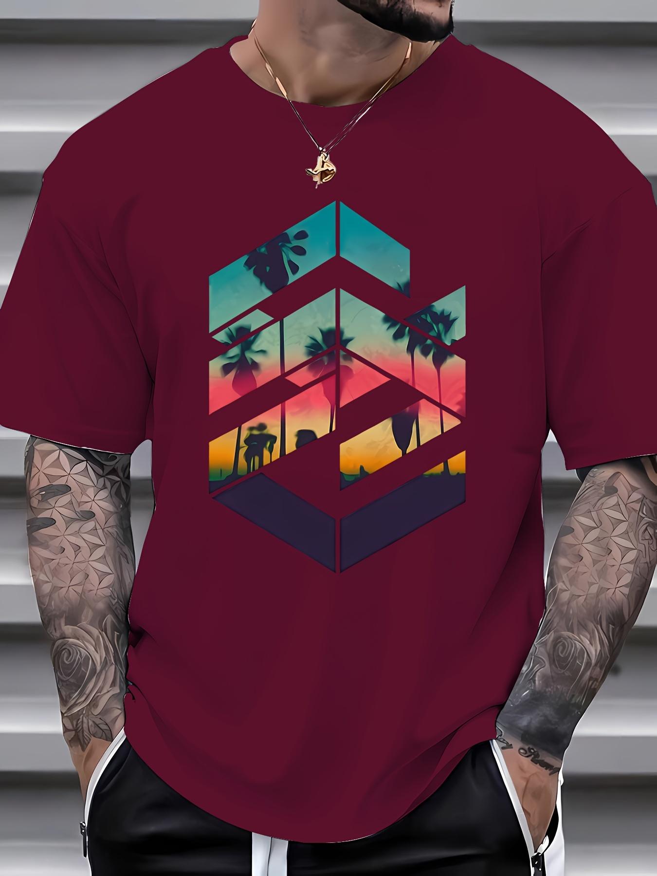 

Men s Summer Coconut Tree Printed 100% Cotton Casual Holiday Short Sleeve Outdoor Soft Breathable T-shirt Large 4XL