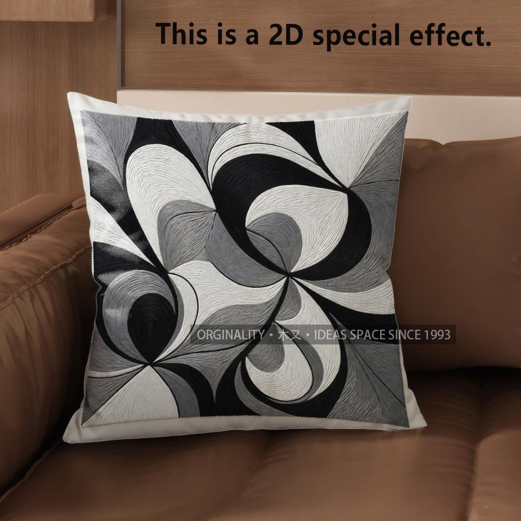 2D Abstract Black And White Geometric Pillow Covers Pattern Cushion Cover Suitable For Sofa Bedroom Car Pillow Cover