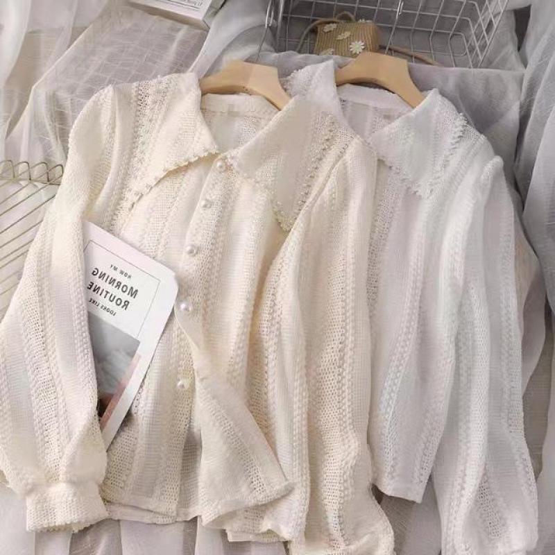 Autumn 2025 Trendy Women's Fairy White Shirt with Peter Pan Collar