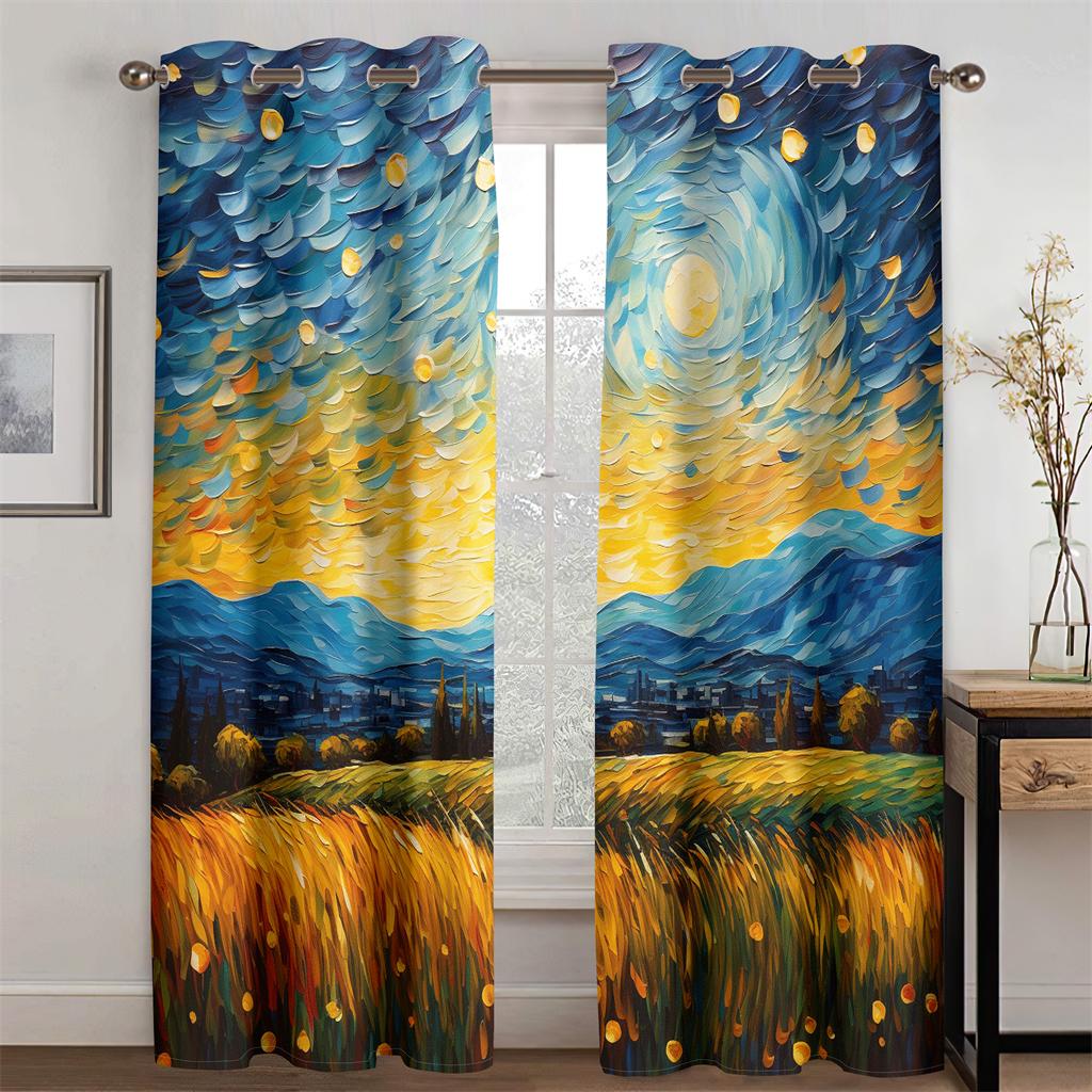 Van Gogh's Dreamland Pastoral Oil Painting Curtains New Arrivals 2 Pcs Fit Living Room Bedroom Kitchen Balcony Window Decor