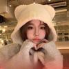 Cute Little Bear Ear Plush Hat for Women In Autumn and Winter Warmth and Cold Showing Face Small Knitted Wool Hat Ear Protection Bag Head Hat