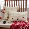 Canvas Embroidered Christmas Pillow Cover Christmas Tree Cushion Tassel Sofa Decoration