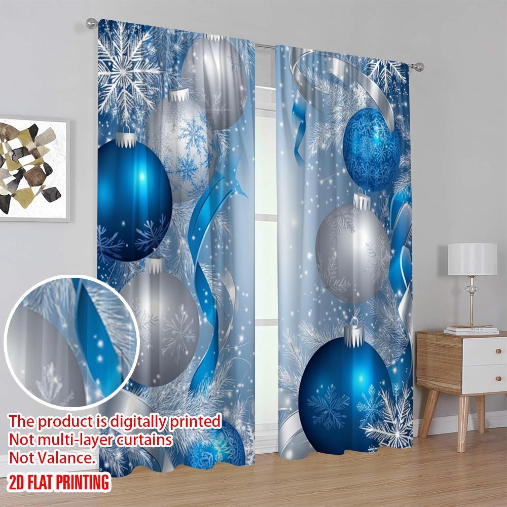 2pcs  2D plane printing Curtains&Window Treatment Blue Silver Christmas Ornaments (3) Polyester Fabric (without rod) Art Deco