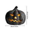 Halloween Pumpkin Lantern Resin Black Sculpture with LED Candle Spooky Figurine Tabletop Decor for Porch Haunted House Party