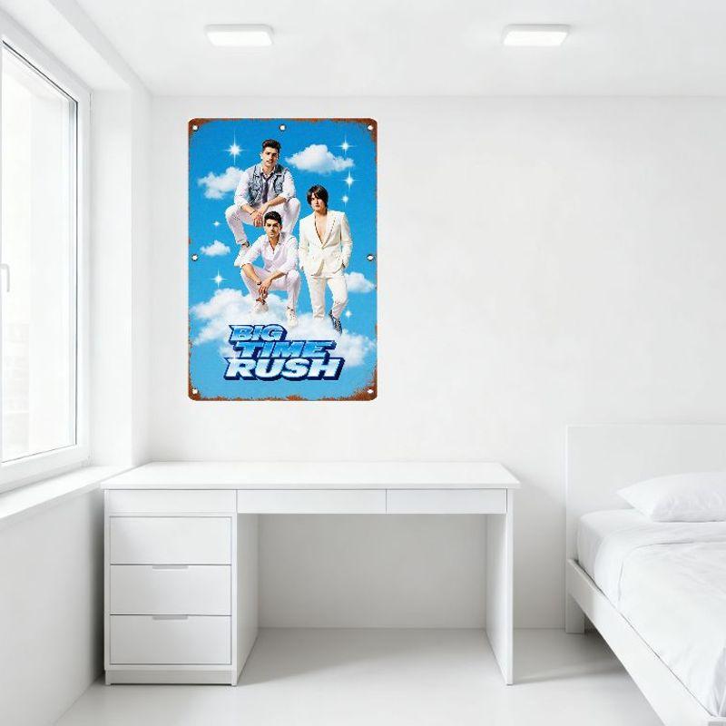 Big Time Rush Vintage Distressed Metal Tin Sign 3D Blue Text Artwork for Man Cave Home Decor