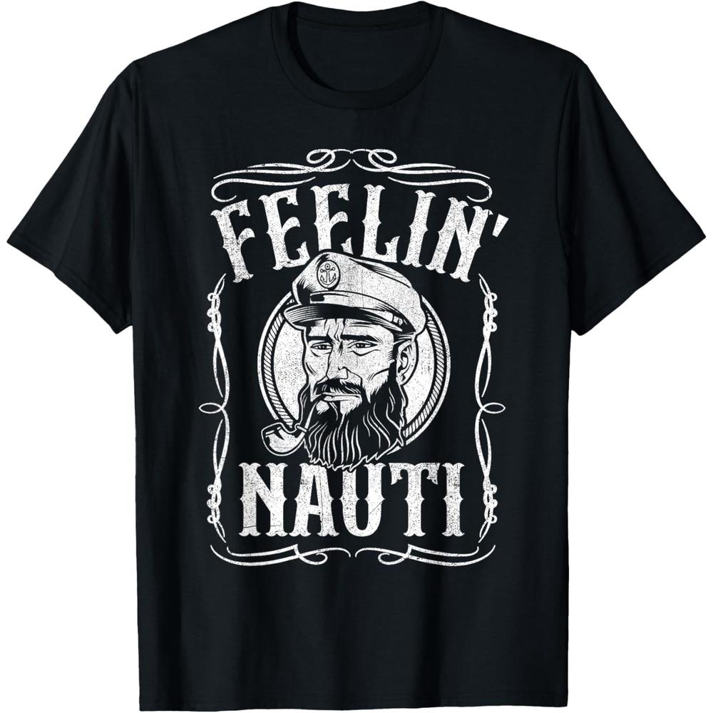 Funny Feelin Nauti Boat Captain Pontoon Sailing Sailor Gift Cotton Men T Shirt S чёрный