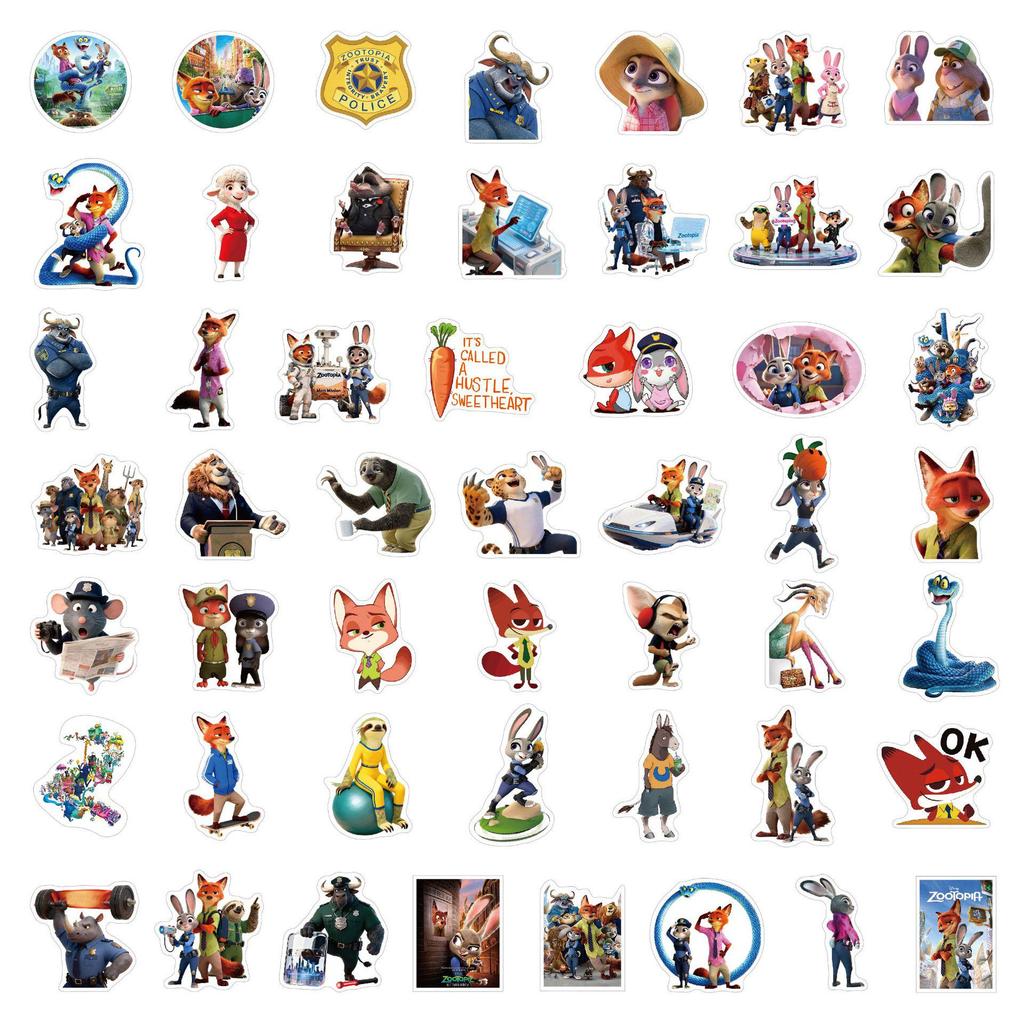 C-210 Zootopia Waterproof Cartoon Stickers: 50 Bright Film Sheets for Suitcase Decals