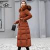 Women's Winter New Korean-style Long Over-the-Knee Cotton-padded Jacket Women's Big Wool Collar Slim-fit Thickened Cotton-padded Jacket for Women