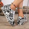 Fashion Plus Size 2025 Lace Up Women's Vulcanize Shoes Outdoor Walking Print Flat with Platform Sneakers Versatile Ladies Casual Shoes