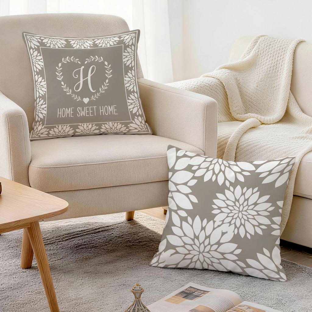 4 Pcs Light Brown Geometric Floral Pattern Single-Sided Printed Pillowcase Cushion Cover For Living Room, Bedroom, Car