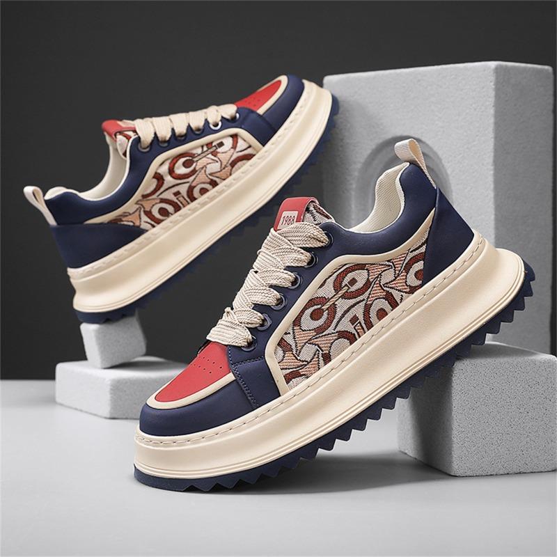 Spring fashion embroidery color matching platform tide shoes versatile sports casual shoes heightening comfortable men's shoes